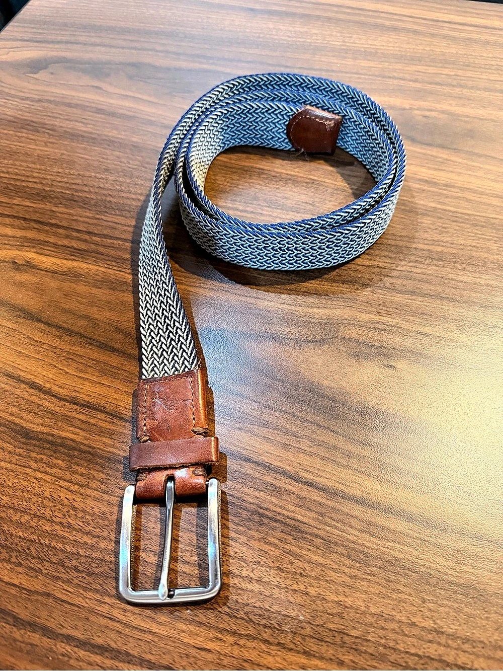 Braided Leather Belt in Blue & Brown Size L/XL